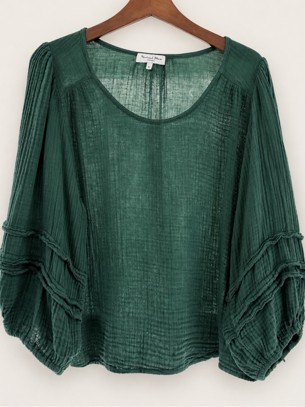 Michael Stars Pruitt Emerald Cotton Gauze Balloon Sleeve Top XL